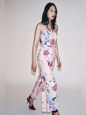 NWT Zara Woman Bloggers Fav FLORAL PRINT BELTED BUSTIER TOP & PANTS SET Size S